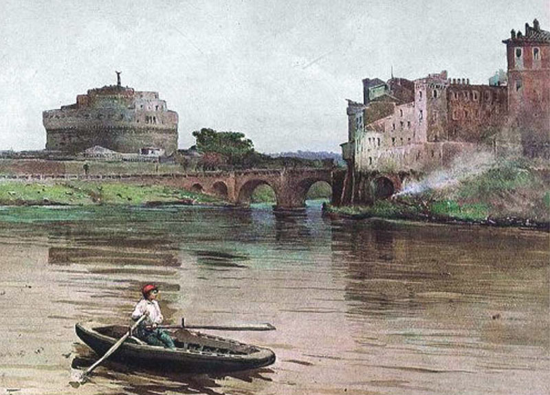 Ettore Roesler Franz,Le Tibre et le Château Saint-Ange (environ 1896)